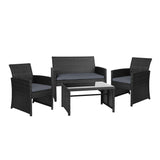Furniture > Outdoor - Gardeon Rattan Furniture Outdoor Lounge Setting Wicker Dining Set w/Storage Cover Black - Garden Yard
