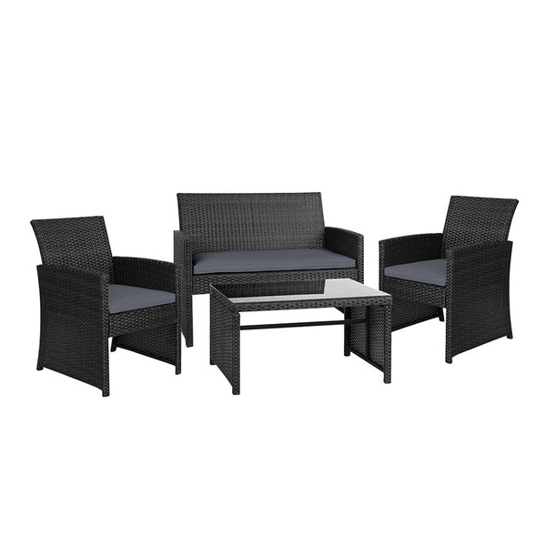 Furniture > Outdoor - Gardeon Rattan Furniture Outdoor Lounge Setting Wicker Dining Set w/Storage Cover Black - Garden Yard