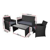 Furniture > Outdoor - Gardeon Rattan Furniture Outdoor Lounge Setting Wicker Dining Set w/Storage Cover Black - Garden Yard