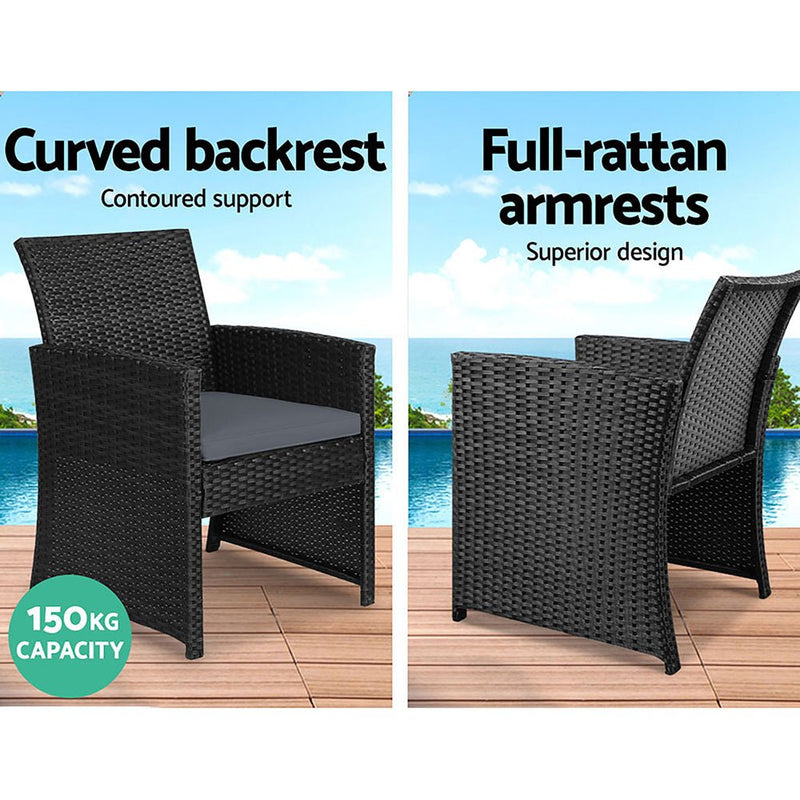 Furniture > Outdoor - Gardeon Rattan Furniture Outdoor Lounge Setting Wicker Dining Set w/Storage Cover Black - Garden Yard