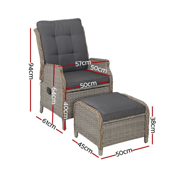Furniture > Outdoor - Gardeon Recliner Chair Sun lounge Outdoor Setting Patio Furniture Wicker Sofa - Garden Yard