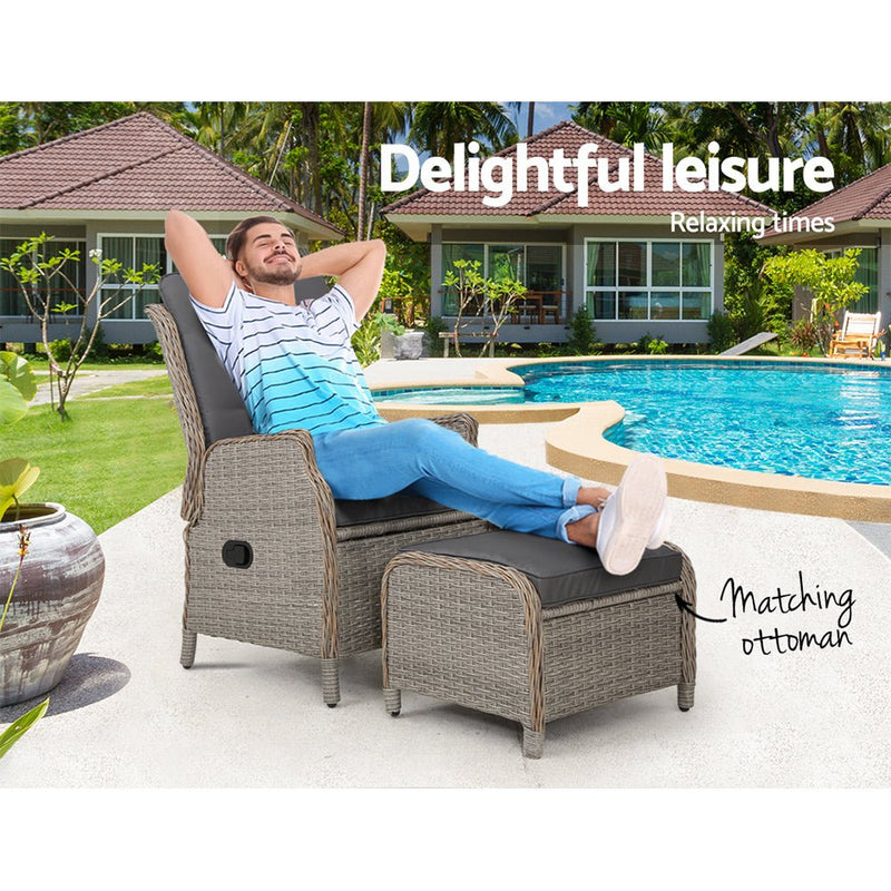 Furniture > Outdoor - Gardeon Recliner Chair Sun lounge Outdoor Setting Patio Furniture Wicker Sofa - Garden Yard