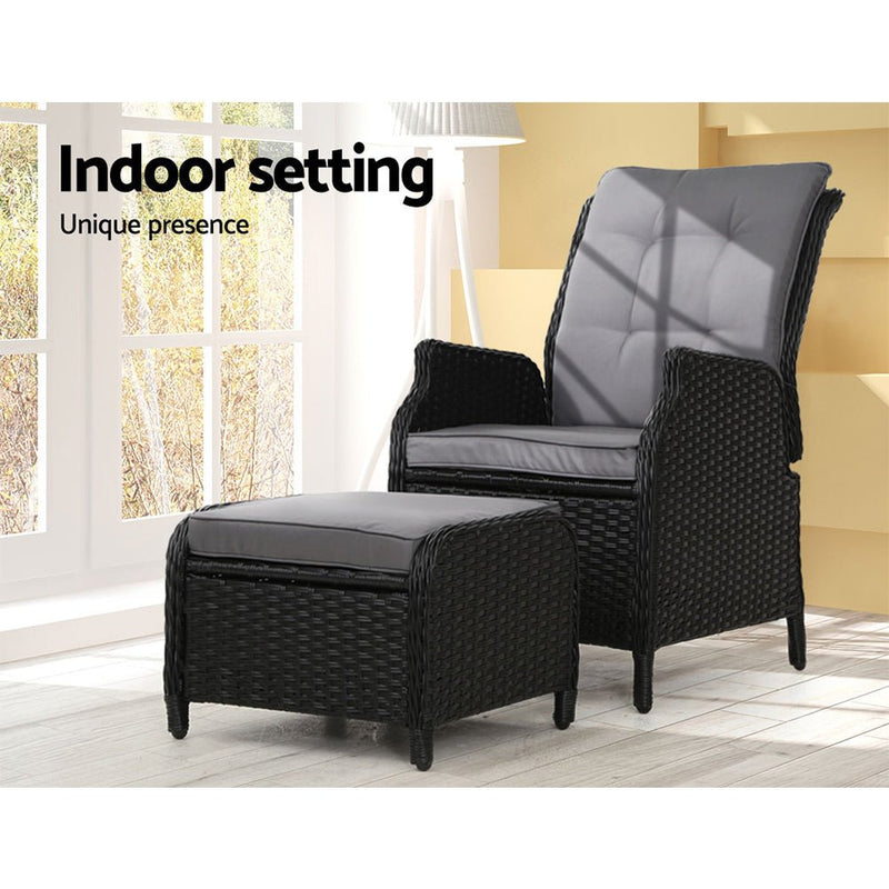 Furniture > Outdoor - Gardeon Recliner Chair Sun lounge Setting Outdoor Furniture Patio Wicker Sofa - Garden Yard