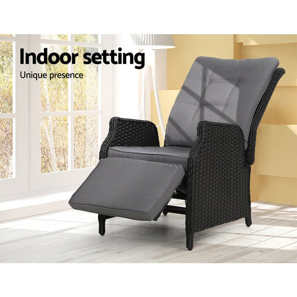 Furniture > Outdoor - Gardeon Recliner Chair Sun lounge Setting Outdoor Furniture Patio Wicker Sofa - Garden Yard