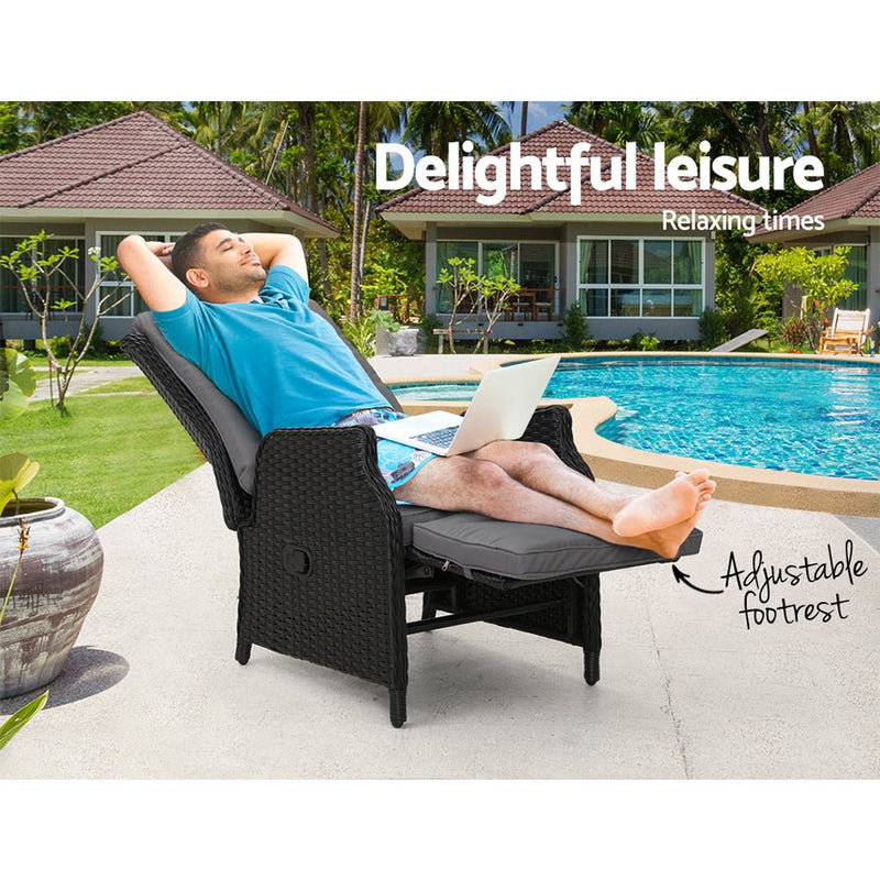 Furniture > Outdoor - Gardeon Recliner Chair Sun lounge Setting Outdoor Furniture Patio Wicker Sofa - Garden Yard