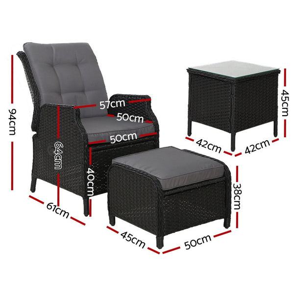 Furniture > Outdoor - Gardeon Recliner Chairs Sun lounge Setting Outdoor Furniture Patio Garden Wicker - Garden Yard