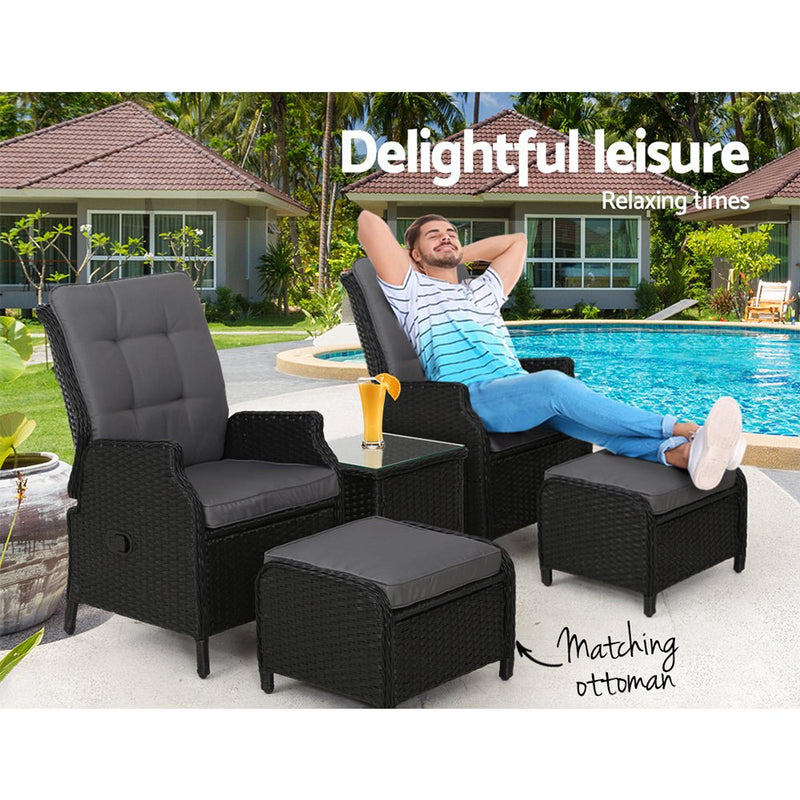 Furniture > Outdoor - Gardeon Recliner Chairs Sun lounge Setting Outdoor Furniture Patio Garden Wicker - Garden Yard