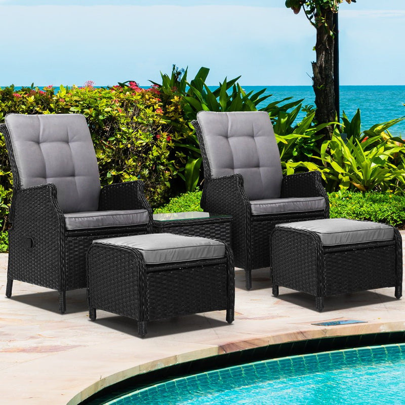 Furniture > Outdoor - Gardeon Recliner Chairs Sun lounge Setting Outdoor Furniture Patio Garden Wicker - Garden Yard