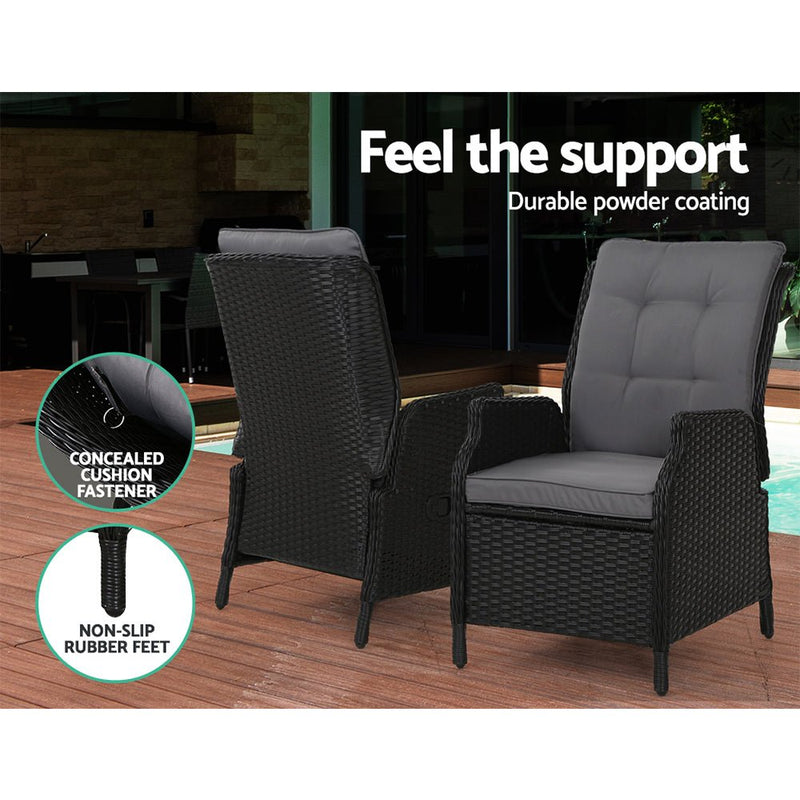 Furniture > Outdoor - Gardeon Recliner Chairs Sun lounge Setting Outdoor Furniture Patio Garden Wicker - Garden Yard