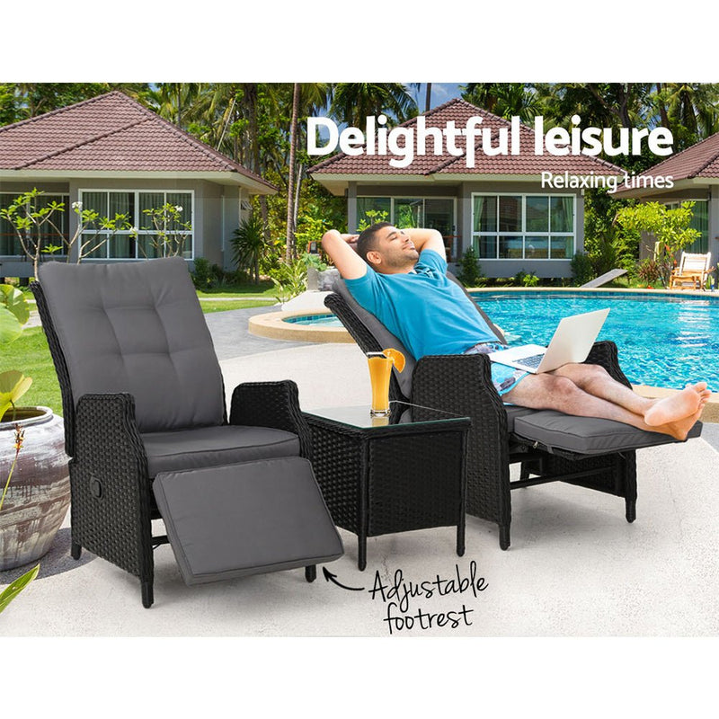 Furniture > Outdoor - Gardeon Recliner Chairs Sun lounge Setting Outdoor Furniture Patio Wicker Sofa - Garden Yard