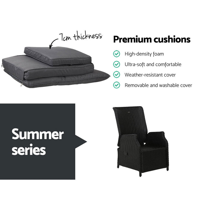 Furniture > Outdoor - Gardeon Recliner Chairs Sun lounge Setting Outdoor Furniture Patio Wicker Sofa - Garden Yard