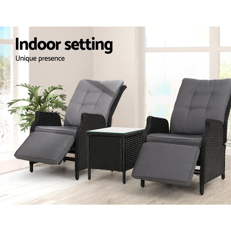 Furniture > Outdoor - Gardeon Recliner Chairs Sun lounge Setting Outdoor Furniture Patio Wicker Sofa - Garden Yard