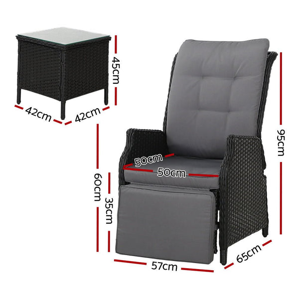 Furniture > Outdoor - Gardeon Recliner Chairs Sun lounge Setting Outdoor Furniture Patio Wicker Sofa - Garden Yard