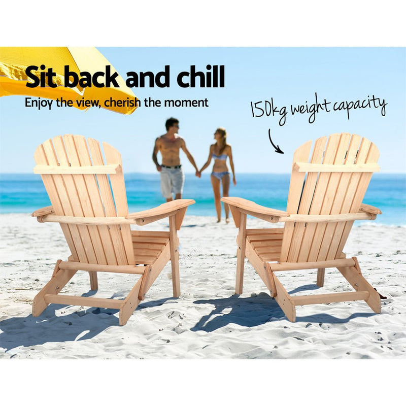 Furniture > Outdoor - Gardeon Set of 2 Patio Furniture Outdoor Chairs Beach Chair Wooden Adirondack Garden Lounge - Garden Yard