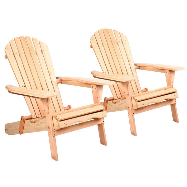 Furniture > Outdoor - Gardeon Set of 2 Patio Furniture Outdoor Chairs Beach Chair Wooden Adirondack Garden Lounge - Garden Yard