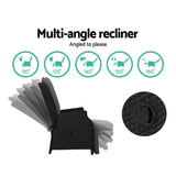 Furniture > Outdoor - Gardeon Set of 2 Recliner Chairs Sun lounge Outdoor Furniture Setting Patio Wicker Sofa Black - Garden Yard