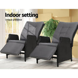 Furniture > Outdoor - Gardeon Set of 2 Recliner Chairs Sun lounge Outdoor Furniture Setting Patio Wicker Sofa Black - Garden Yard