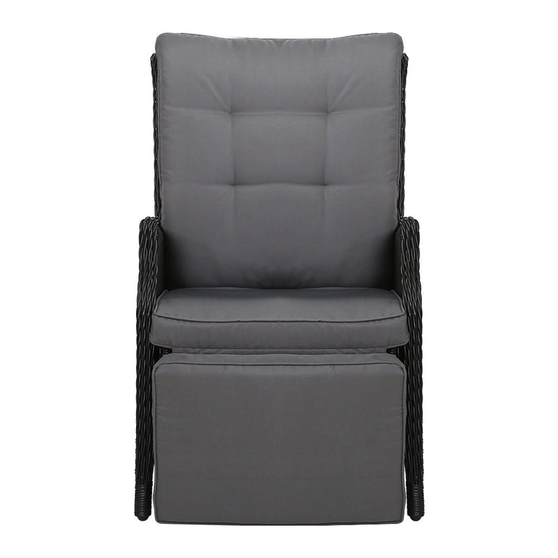 Furniture > Outdoor - Gardeon Set of 2 Recliner Chairs Sun lounge Outdoor Furniture Setting Patio Wicker Sofa Black - Garden Yard