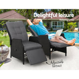 Furniture > Outdoor - Gardeon Set of 2 Recliner Chairs Sun lounge Outdoor Furniture Setting Patio Wicker Sofa Black - Garden Yard
