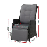 Furniture > Outdoor - Gardeon Set of 2 Recliner Chairs Sun lounge Outdoor Furniture Setting Patio Wicker Sofa Black - Garden Yard