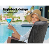 Furniture > Outdoor - Gardeon Set of 2 Recliner Chairs Sun lounge Outdoor Furniture Setting Patio Wicker Sofa Black - Garden Yard