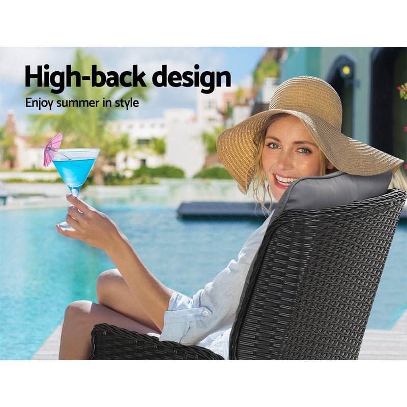 Furniture > Outdoor - Gardeon Set of 2 Recliner Chairs Sun lounge Outdoor Furniture Setting Patio Wicker Sofa Black - Garden Yard