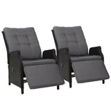 Furniture > Outdoor - Gardeon Set of 2 Recliner Chairs Sun lounge Outdoor Furniture Setting Patio Wicker Sofa Black - Garden Yard