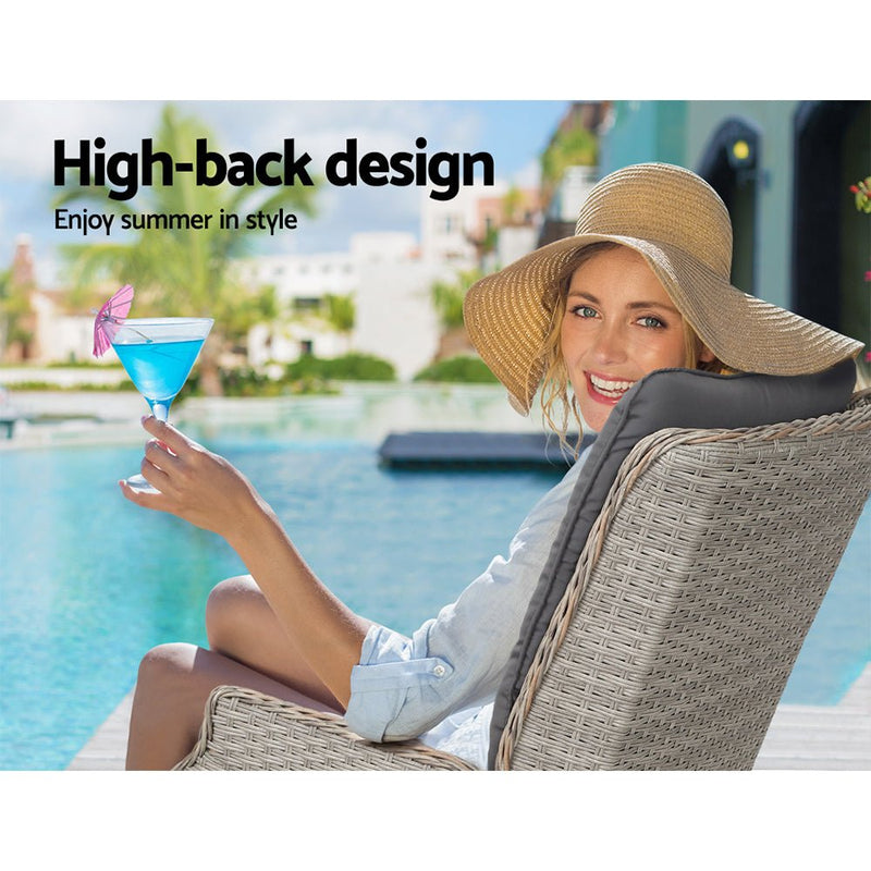 Furniture > Outdoor - Gardeon Set of 2 Recliner Chairs Sun lounge Outdoor Furniture Setting Patio Wicker Sofa Grey - Garden Yard