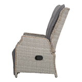 Furniture > Outdoor - Gardeon Set of 2 Recliner Chairs Sun lounge Outdoor Furniture Setting Patio Wicker Sofa Grey - Garden Yard