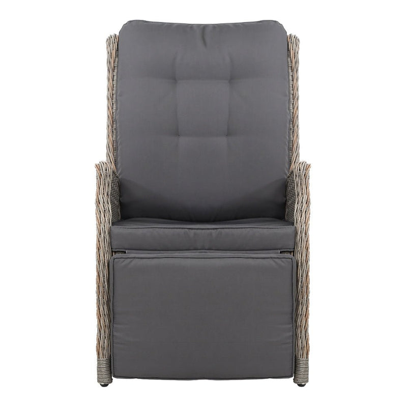 Furniture > Outdoor - Gardeon Set of 2 Recliner Chairs Sun lounge Outdoor Furniture Setting Patio Wicker Sofa Grey - Garden Yard