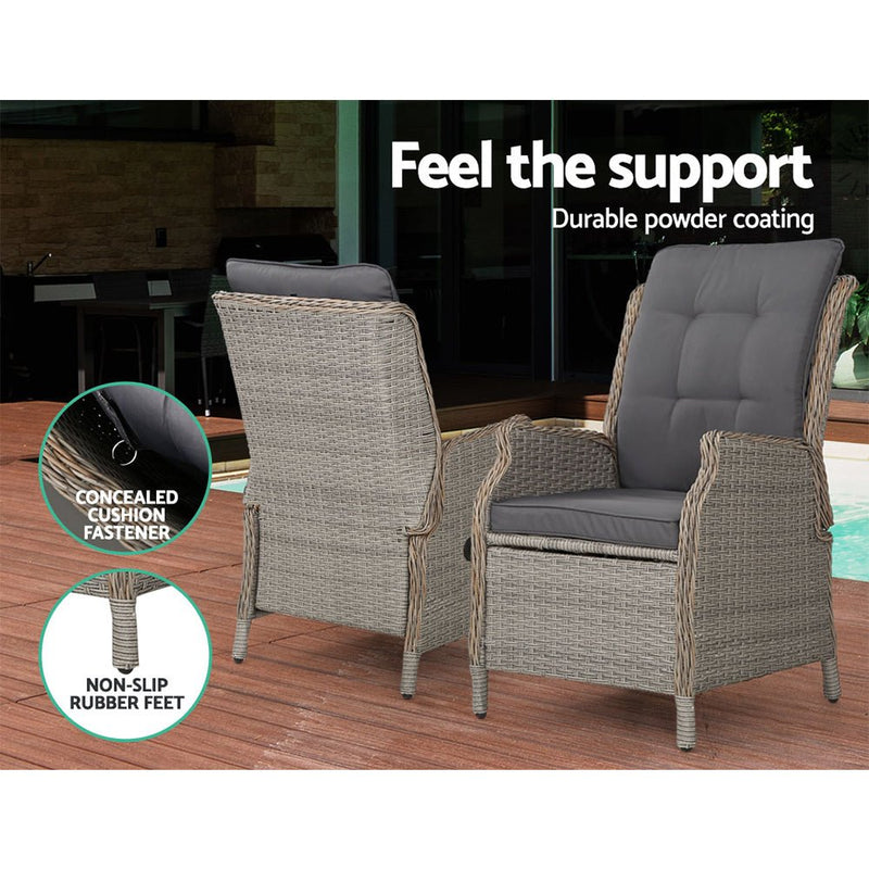 Furniture > Outdoor - Gardeon Set of 2 Recliner Chairs Sun lounge Outdoor Patio Furniture Wicker Sofa Lounger - Garden Yard