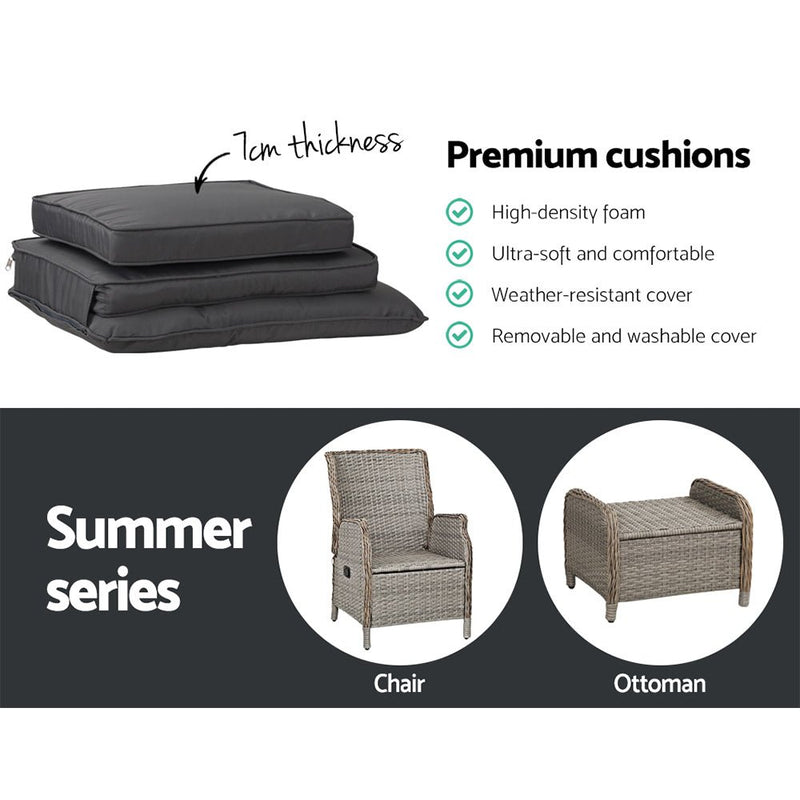 Furniture > Outdoor - Gardeon Set of 2 Recliner Chairs Sun lounge Outdoor Patio Furniture Wicker Sofa Lounger - Garden Yard