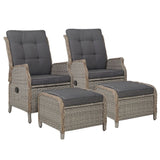 Furniture > Outdoor - Gardeon Set of 2 Recliner Chairs Sun lounge Outdoor Patio Furniture Wicker Sofa Lounger - Garden Yard