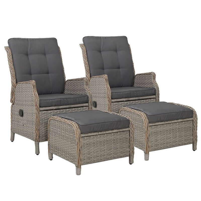 Furniture > Outdoor - Gardeon Set of 2 Recliner Chairs Sun lounge Outdoor Patio Furniture Wicker Sofa Lounger - Garden Yard