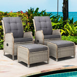 Furniture > Outdoor - Gardeon Set of 2 Recliner Chairs Sun lounge Outdoor Patio Furniture Wicker Sofa Lounger - Garden Yard