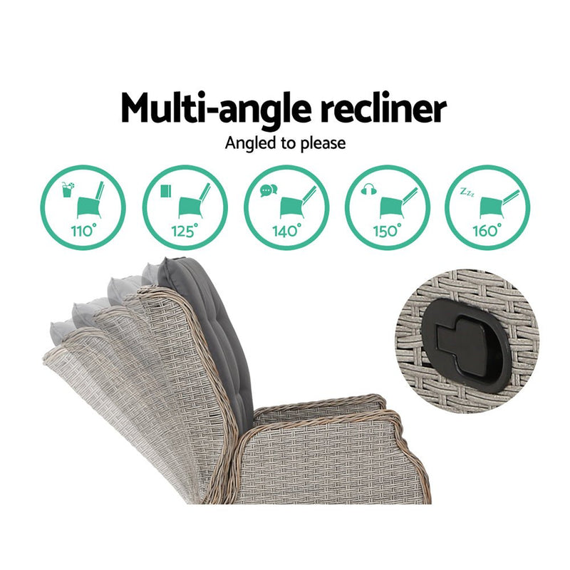 Furniture > Outdoor - Gardeon Set of 2 Recliner Chairs Sun lounge Outdoor Patio Furniture Wicker Sofa Lounger - Garden Yard