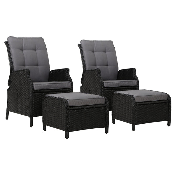 Furniture > Outdoor - Gardeon Set of 2 Recliner Chairs Sun lounge Outdoor Setting Patio Furniture Wicker Sofa - Garden Yard