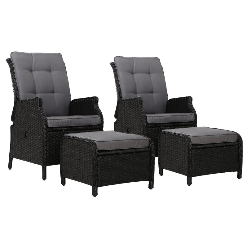 Furniture > Outdoor - Gardeon Set of 2 Recliner Chairs Sun lounge Outdoor Setting Patio Furniture Wicker Sofa - Garden Yard