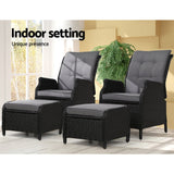 Furniture > Outdoor - Gardeon Set of 2 Recliner Chairs Sun lounge Outdoor Setting Patio Furniture Wicker Sofa - Garden Yard