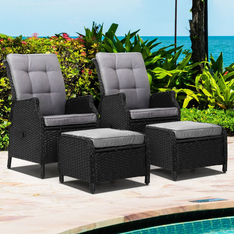 Furniture > Outdoor - Gardeon Set of 2 Recliner Chairs Sun lounge Outdoor Setting Patio Furniture Wicker Sofa - Garden Yard