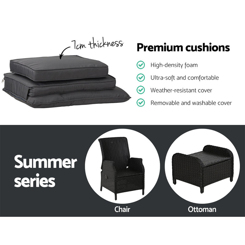Furniture > Outdoor - Gardeon Set of 2 Recliner Chairs Sun lounge Outdoor Setting Patio Furniture Wicker Sofa - Garden Yard