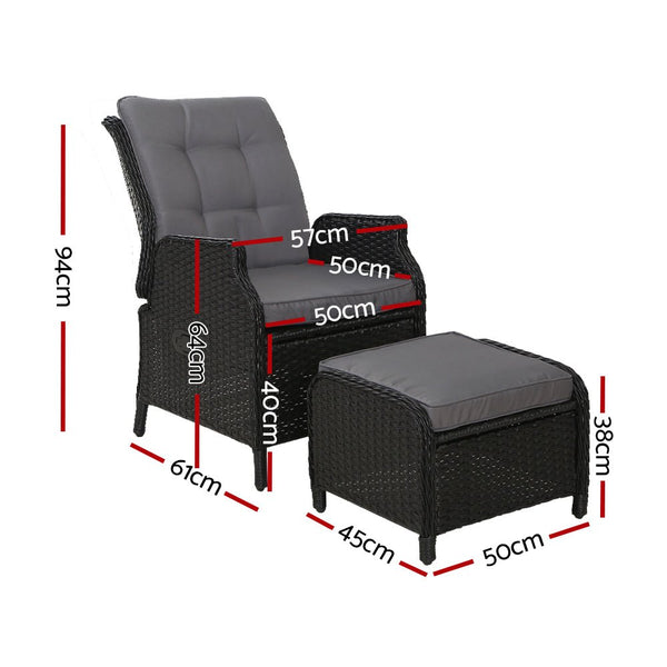 Furniture > Outdoor - Gardeon Set of 2 Recliner Chairs Sun lounge Outdoor Setting Patio Furniture Wicker Sofa - Garden Yard