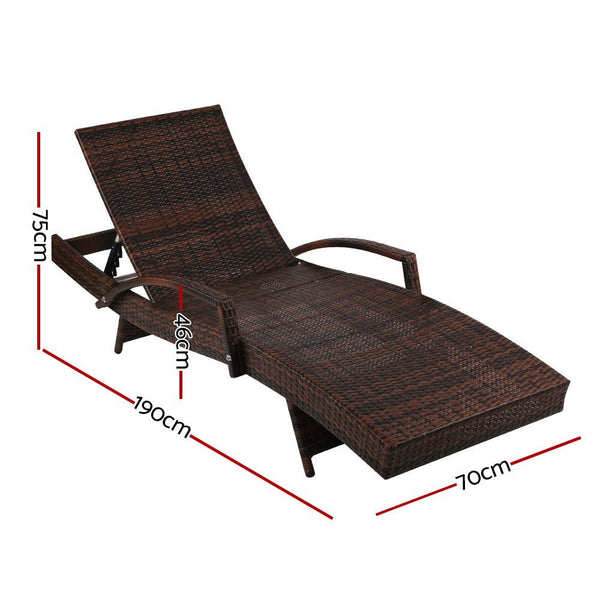 Furniture > Outdoor - Gardeon Set of 2 Sun Lounge Outdoor Furniture Day Bed Rattan Wicker Lounger Patio - Garden Yard