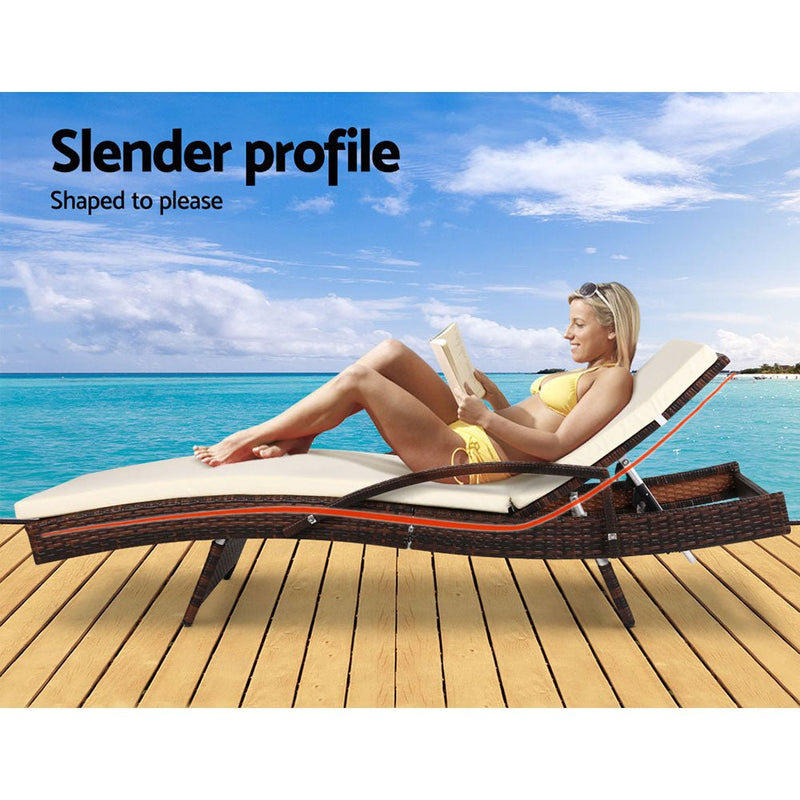 Furniture > Outdoor - Gardeon Set of 2 Sun Lounge Outdoor Furniture Day Bed Rattan Wicker Lounger Patio - Garden Yard