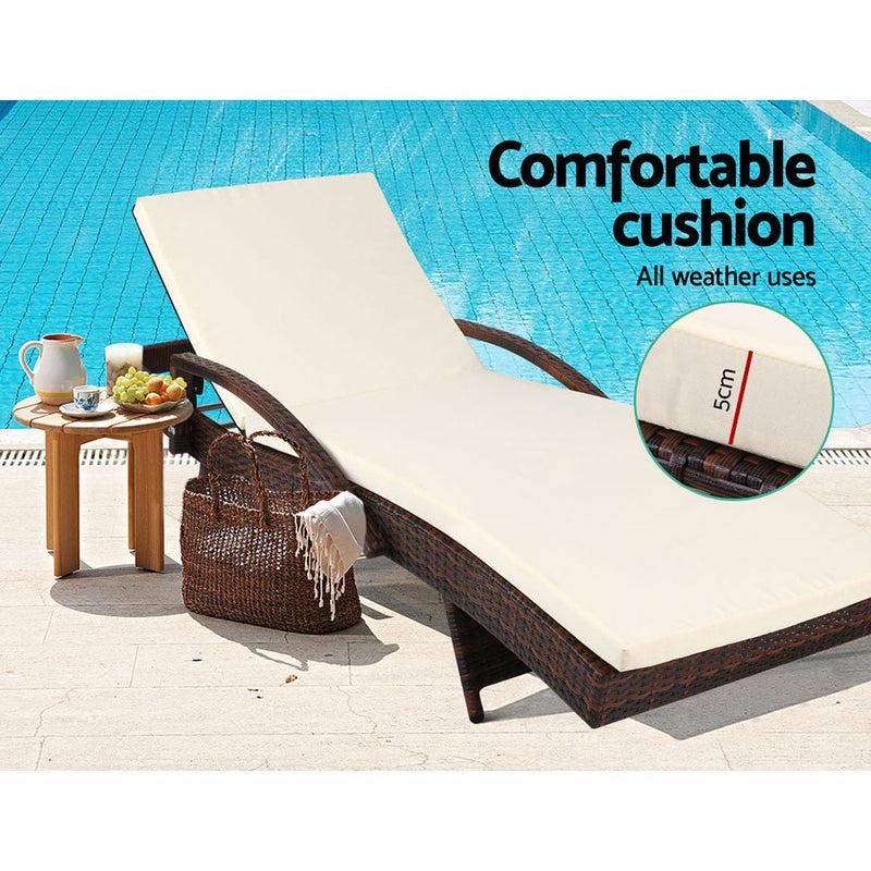 Furniture > Outdoor - Gardeon Set of 2 Sun Lounge Outdoor Furniture Day Bed Rattan Wicker Lounger Patio - Garden Yard