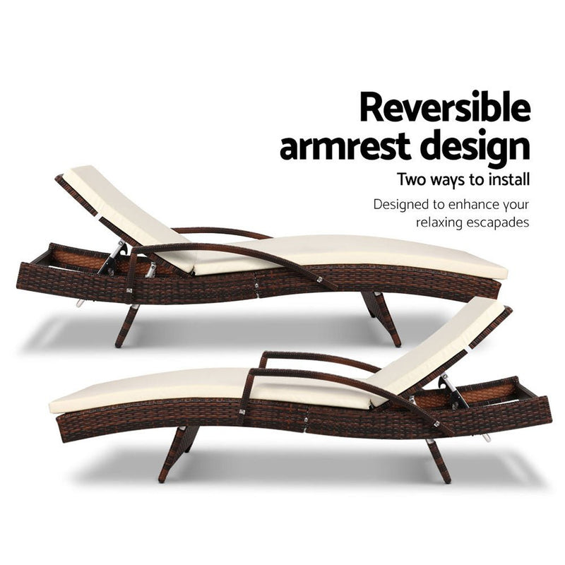 Furniture > Outdoor - Gardeon Set of 2 Sun Lounge Outdoor Furniture Day Bed Rattan Wicker Lounger Patio - Garden Yard