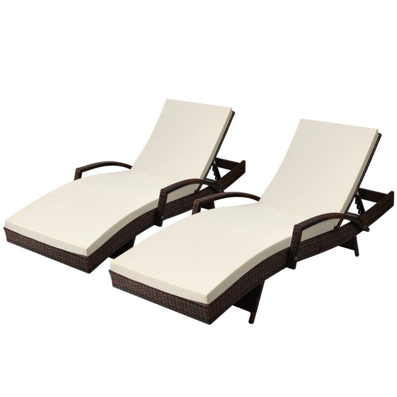Furniture > Outdoor - Gardeon Set of 2 Sun Lounge Outdoor Furniture Day Bed Rattan Wicker Lounger Patio - Garden Yard