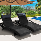 Furniture > Outdoor - Gardeon Set of 2 Sun Lounge Outdoor Furniture Wicker Lounger Rattan Day Bed Garden Patio Black - Garden Yard