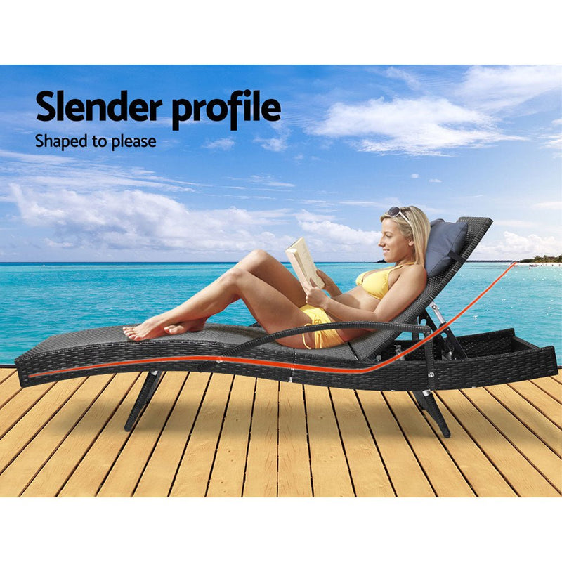 Furniture > Outdoor - Gardeon Set of 2 Sun Lounge Outdoor Furniture Wicker Lounger Rattan Day Bed Garden Patio Black - Garden Yard