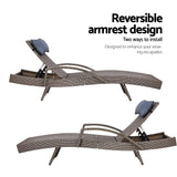 Furniture > Outdoor - Gardeon Set of 2 Sun Lounge Outdoor Furniture Wicker Lounger Rattan Day Bed Garden Patio Grey - Garden Yard
